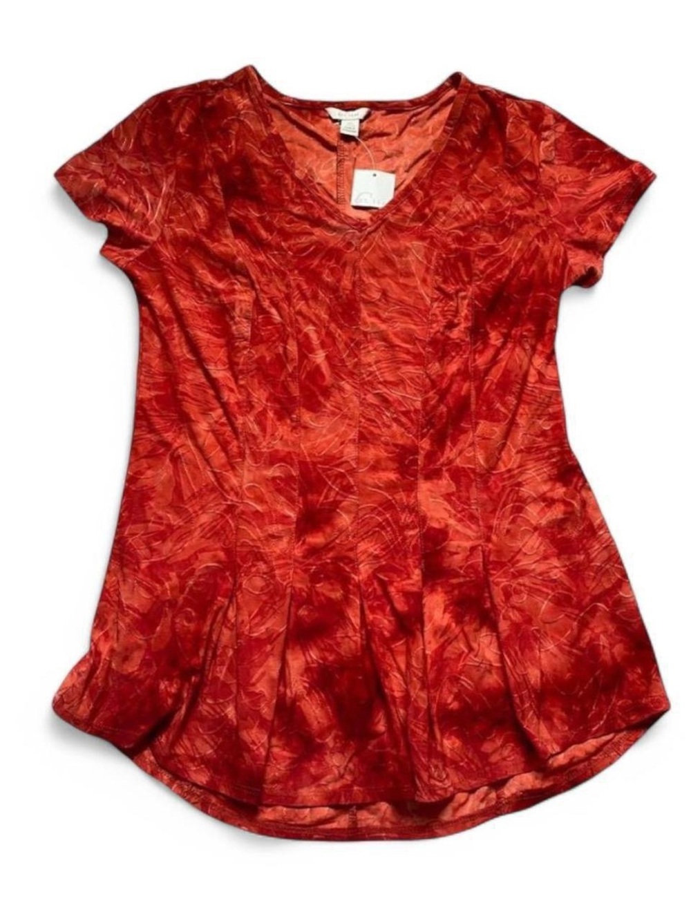 Women's Red V-Neck Short Sleeve Top
